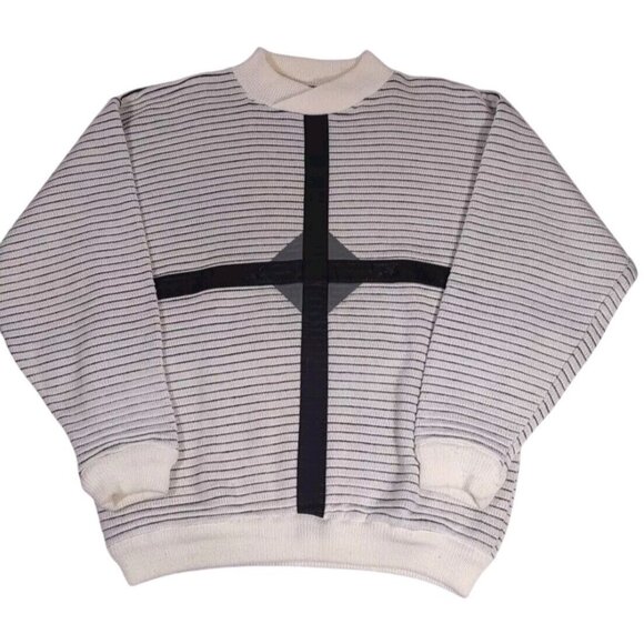 Vtg 90s Mr Rodia Striped Cross Sweater Black & White Size Large - Grunge…